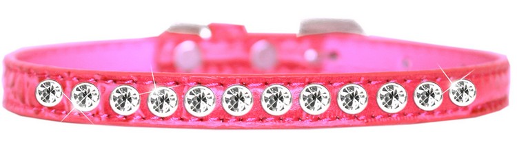 One Row Clear Jewel Croc Dog Collar Bright Pink Size 12